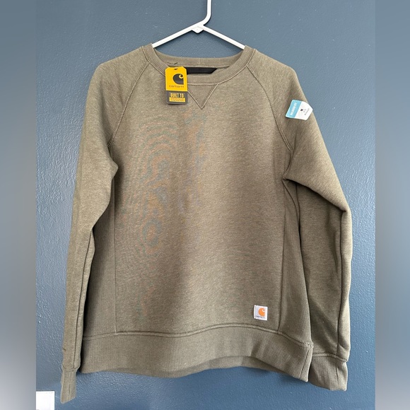 NWT Carhartt WOMEN'S RELAXED FIT MIDWEIGHT CREWNECK BLOCK LOGO SLEEVE - Picture 1 of 4